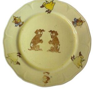 Vintage American Art Pottery Plate With Dog & Duck Design Made In USA By BMC
